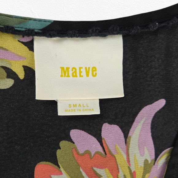 Maeve Anthropologie Black Floral V Neck Fit & Flare Semi Sheer Dress Size Small - Picture 4 of 9